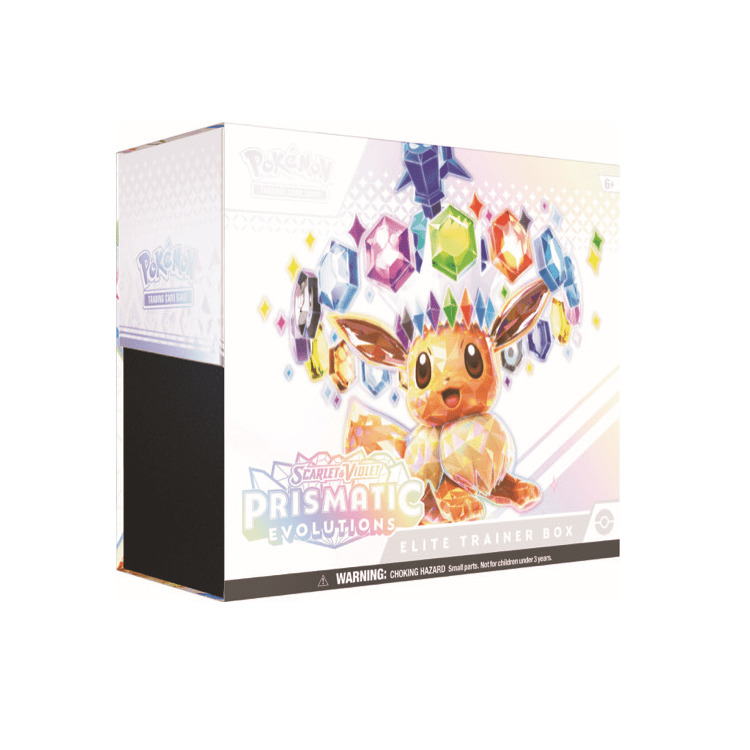 Pokémon TCG Prismatic Evolutions Elite Trainer Box – Front view with vibrant artwork and sealed packaging